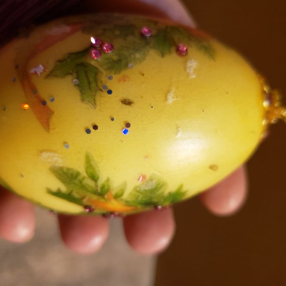 Christmas Ornament Resin Egg Yellow with Gas Lamplight Jeweled Embellishments - Picture 5 of 9